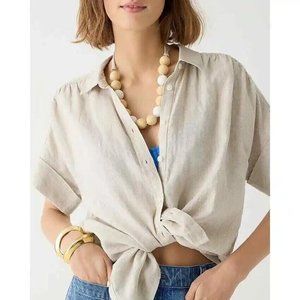 J Crew Baird McNutt Irish Linen Shirt Womens Small Oatmeal Relaxed Breathable